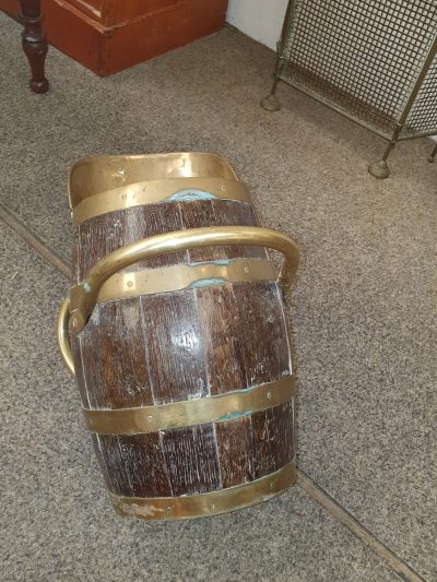 Antique Brass Bound Barrel Coal Scuttle - Image 3