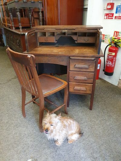 Edwardian Oak Roll Top Desk - Image 8