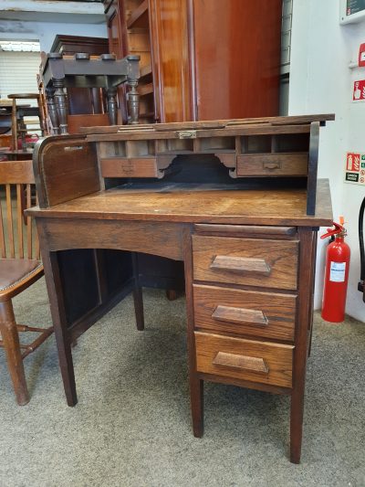 Edwardian Oak Roll Top Desk - Image 5