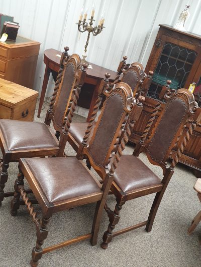 Antique Edwardian Oak Set of 4 Kitchen Dining Chairs - Image 6