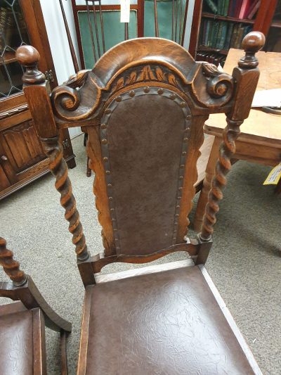 Antique Edwardian Oak Set of 4 Kitchen Dining Chairs - Image 5