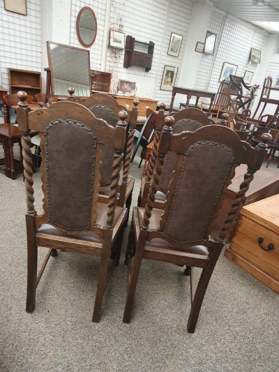 Antique Edwardian Oak Set of 4 Kitchen Dining Chairs - Image 4