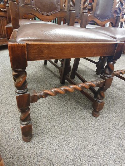 Antique Edwardian Oak Set of 4 Kitchen Dining Chairs - Image 3