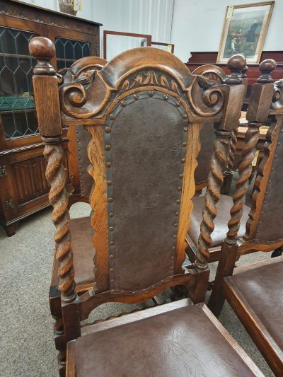 Antique Edwardian Oak Set of 4 Kitchen Dining Chairs - Image 2