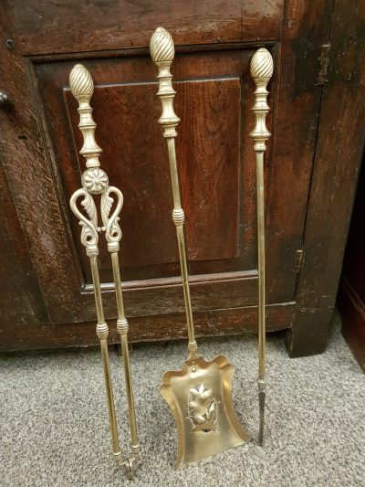 Antique Victorian Set of Brass Fire Irons - Image 2