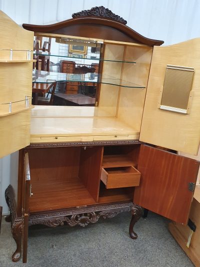 Good Antique 1930's Walnut Cocktail Drinks Cabinet - Image 9