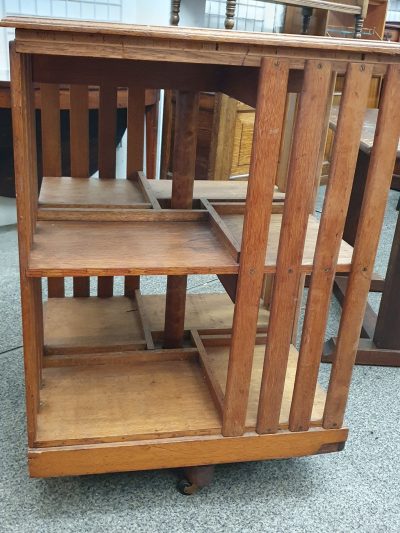 Antique Edwardian Oak Revolving Bookcase - Image 4