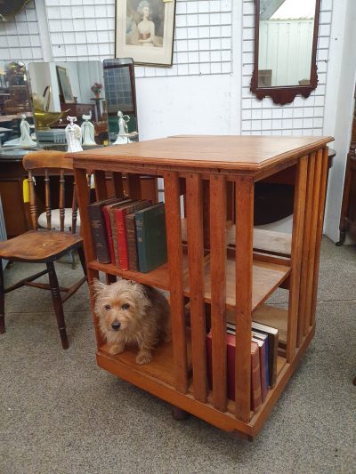 Antique Edwardian Oak Revolving Bookcase - Image 3