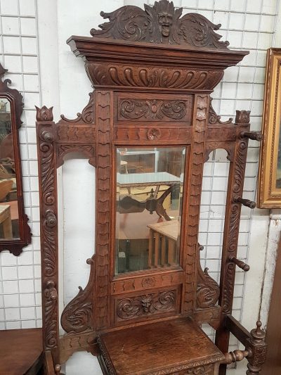 Antique Oak Green Man Hall Stand - Image 11