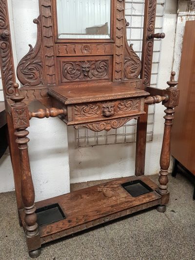 Antique Oak Green Man Hall Stand - Image 10