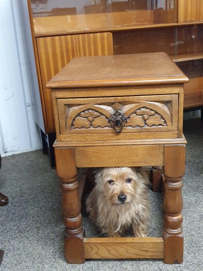 Small Vintage 1940's Oak Lamp Side Table - Image 4