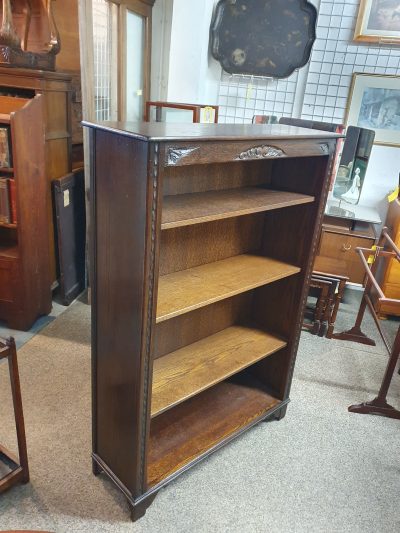 Tall Vintage Oak Open Front Bookcase - Image 8