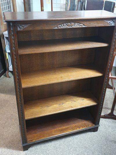 Tall Vintage Oak Open Front Bookcase - Image 7