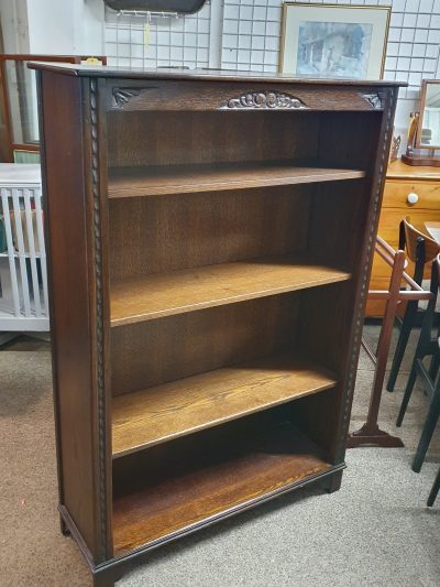 Tall Vintage Oak Open Front Bookcase - Image 6