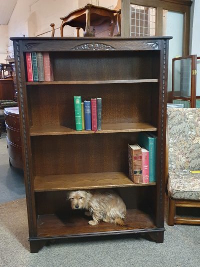 Tall Vintage Oak Open Front Bookcase - Image 2