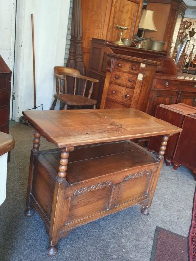 Antique Edwardian Oak Monks Bench Table - Image 3