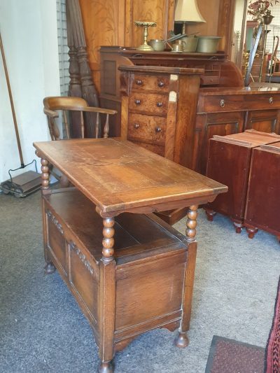 Antique Edwardian Oak Monks Bench Table - Image 5