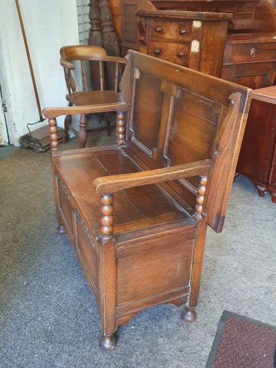 Antique Edwardian Oak Monks Bench Table - Image 2