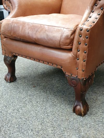 Good Antique Leather Wing Armchair - Image 6