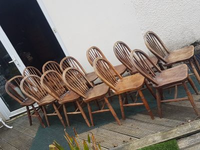 Antique Circa 1900 Set of 12 Country Kitchen Dining Chairs - Image 3