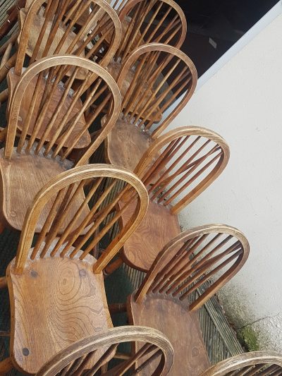 Antique Circa 1900 Set of 12 Country Kitchen Dining Chairs - Image 4