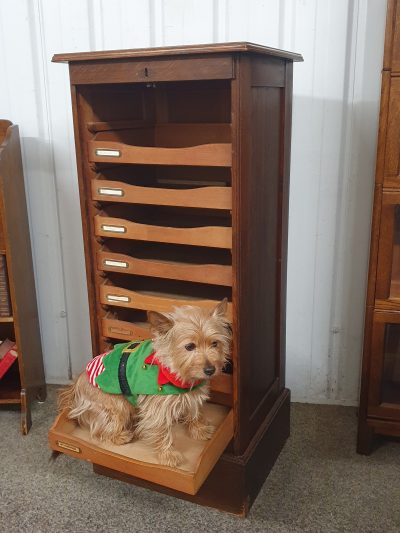 Antique Edwardian Oak Office Tambour Front Filing Cabinet - Image 6