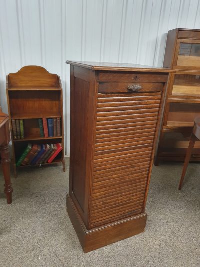 Antique Edwardian Oak Office Tambour Front Filing Cabinet - Image 2