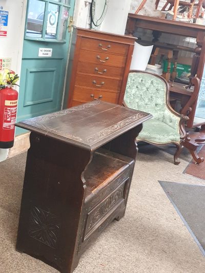 Small Antique Edwardian Oak Monks Table Bench - Image 3