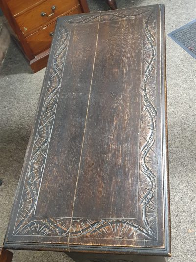 Small Antique Edwardian Oak Monks Table Bench - Image 4