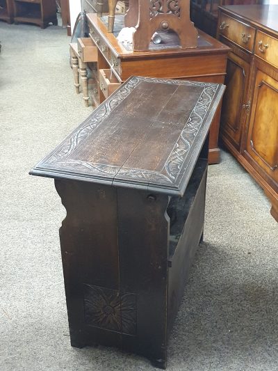 Small Antique Edwardian Oak Monks Table Bench - Image 6