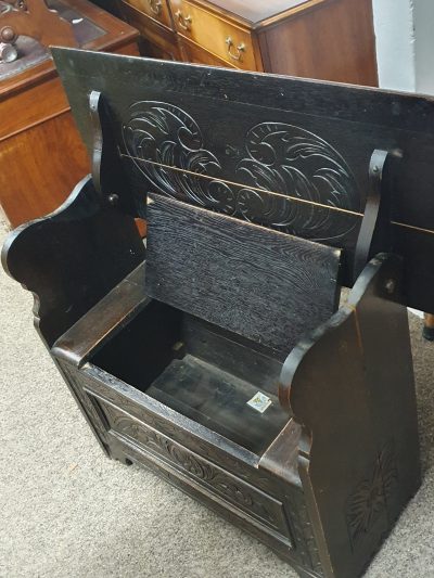 Small Antique Edwardian Oak Monks Table Bench - Image 7