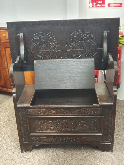 Small Antique Edwardian Oak Monks Table Bench - Image 8