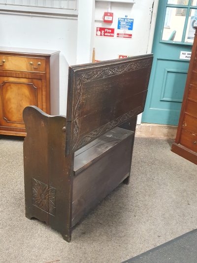 Small Antique Edwardian Oak Monks Table Bench - Image 9