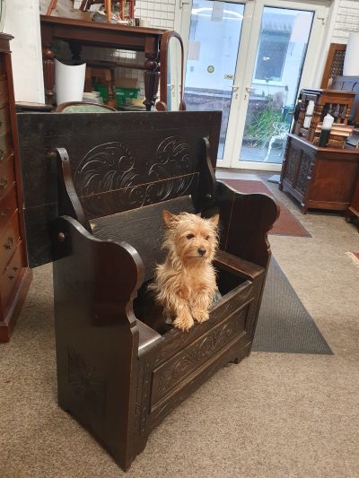 Small Antique Edwardian Oak Monks Table Bench - Image 10