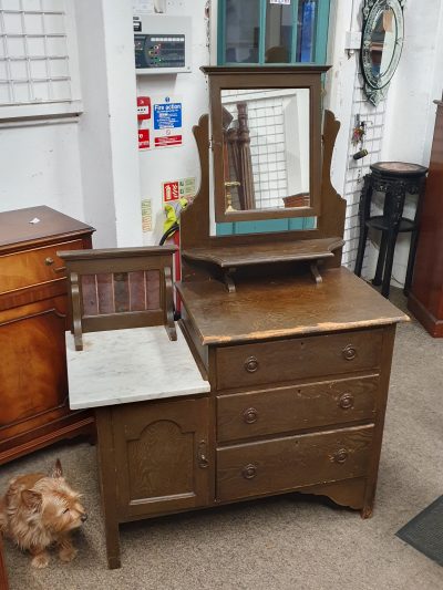 Small Antique Pine Wash Stand Dressing Table Mirror - Image 2