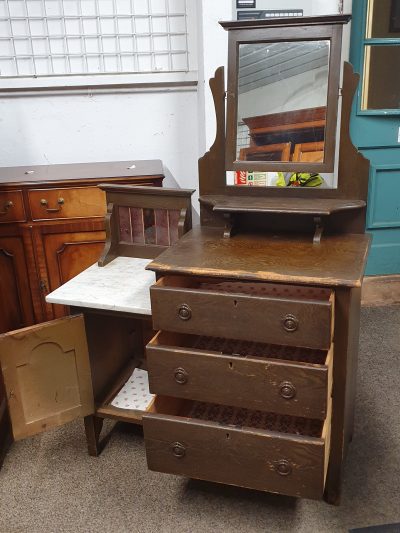 Small Antique Pine Wash Stand Dressing Table Mirror - Image 3