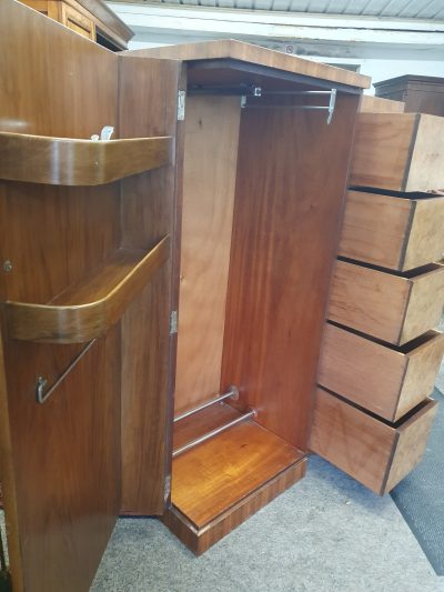 Good Small Art Deco 1930's Walnut Wardrobe - Image 3