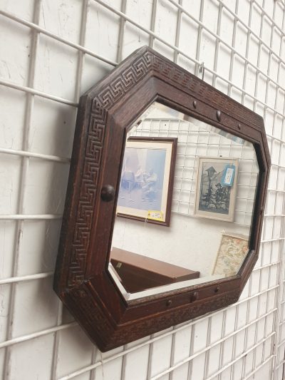 Small Antique Edwardian Oak Mirror - Image 2