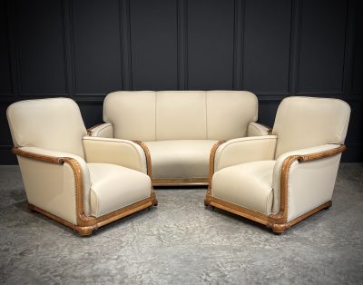 Art Deco Walnut & Leather 3-Piece Suite - Image 24