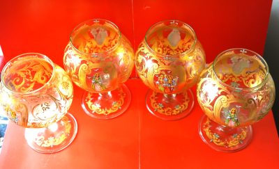 SALE - Rare Large Vintage Set of 4 Venetian Murano Hand Painted Goblets - Image 2