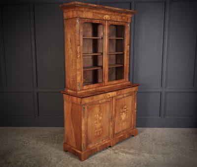 Figured Walnut Marquetry Inlaid Glazed Bookcase - Image 3