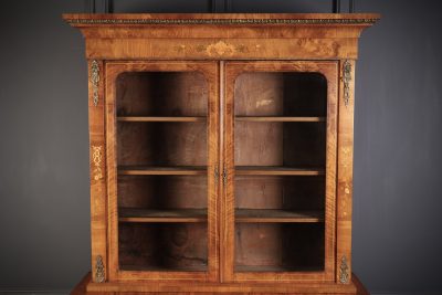 Figured Walnut Marquetry Inlaid Glazed Bookcase - Image 13