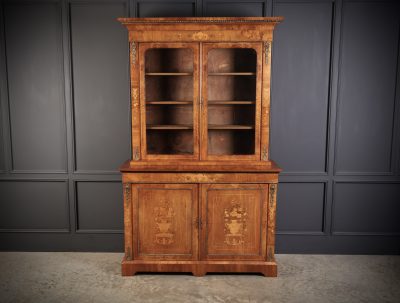 Figured Walnut Marquetry Inlaid Glazed Bookcase - Image 5