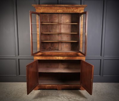 Figured Walnut Marquetry Inlaid Glazed Bookcase - Image 6