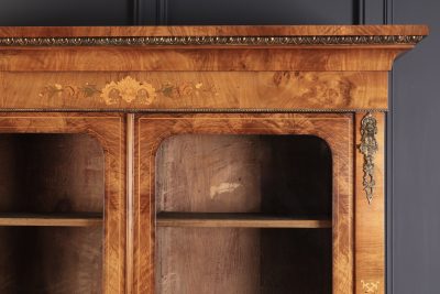 Figured Walnut Marquetry Inlaid Glazed Bookcase - Image 7