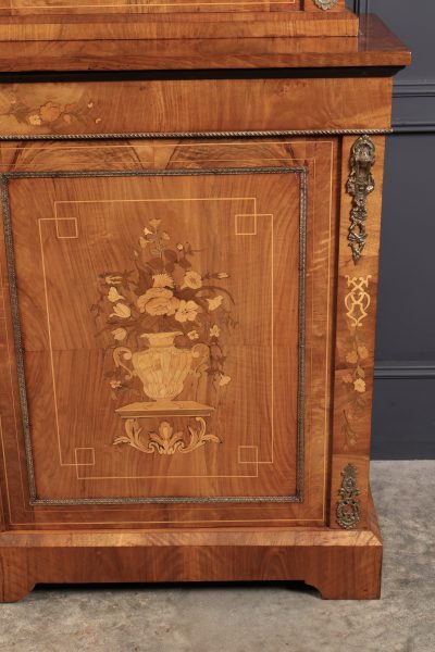 Figured Walnut Marquetry Inlaid Glazed Bookcase - Image 8