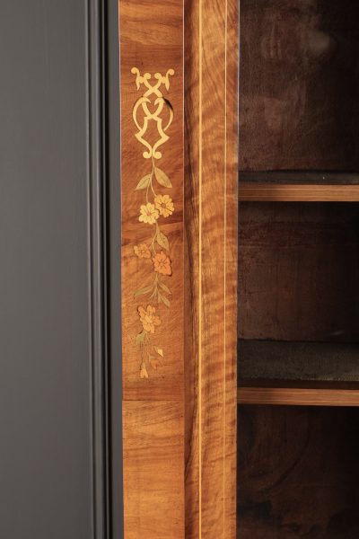 Figured Walnut Marquetry Inlaid Glazed Bookcase - Image 10