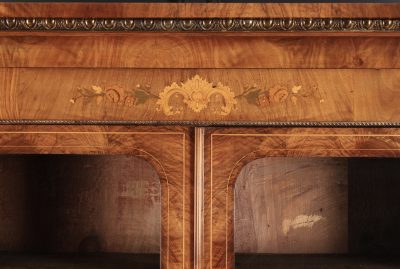 Figured Walnut Marquetry Inlaid Glazed Bookcase - Image 11