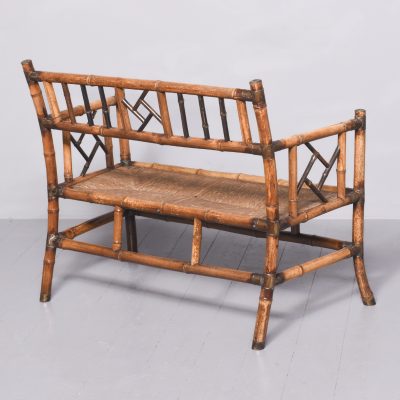 Rare Late Victorian Brass Capped and Bound Bamboo, Faux-Bamboo and Rattan Settee - Image 9