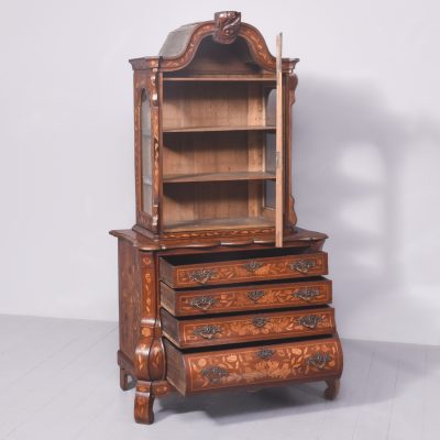 Early 19th Century Dutch Marquetry Inlaid Mahogany Bookcase on Chest - Image 15